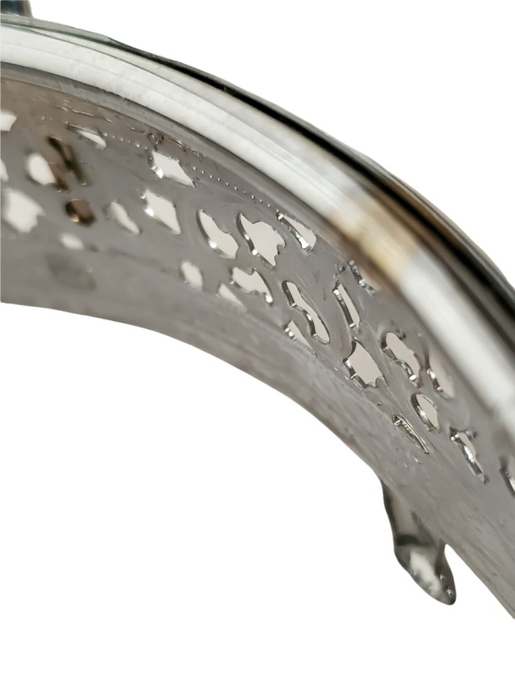 Vintage Silverplate Round Footed Serving Casserole Dish Holder 7" w/ 5" Handles