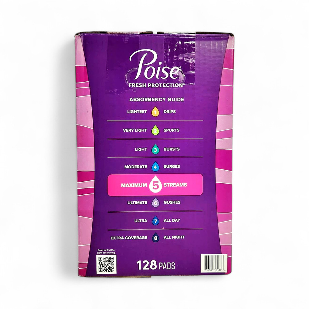 Poise Postpartum Incontinence Pads, 5 Drop Max Absorbency - 128 Count
