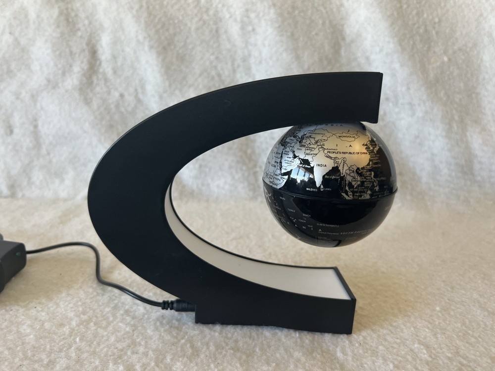 Black Globe Floating Magnetic C Shaped LED World Map Decor