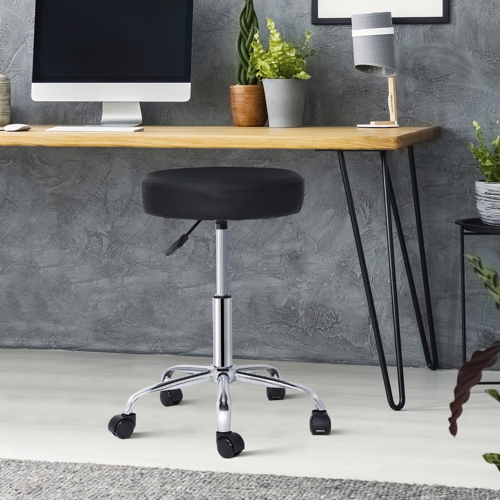 Round Adjustable Rolling Medical Stools Work Medical Stool with Wheels Black