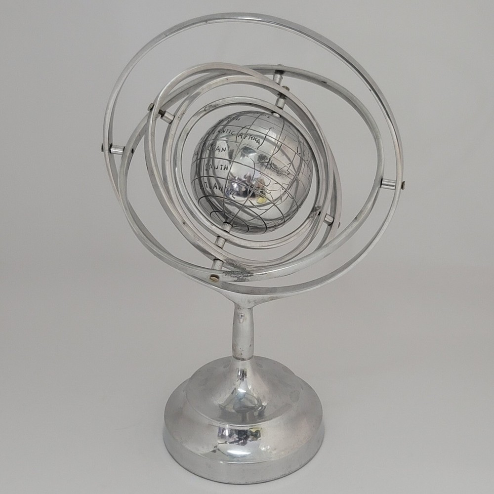 Armillary Sphere Silver Pewter Rotating Spinning Globe 10 Inches