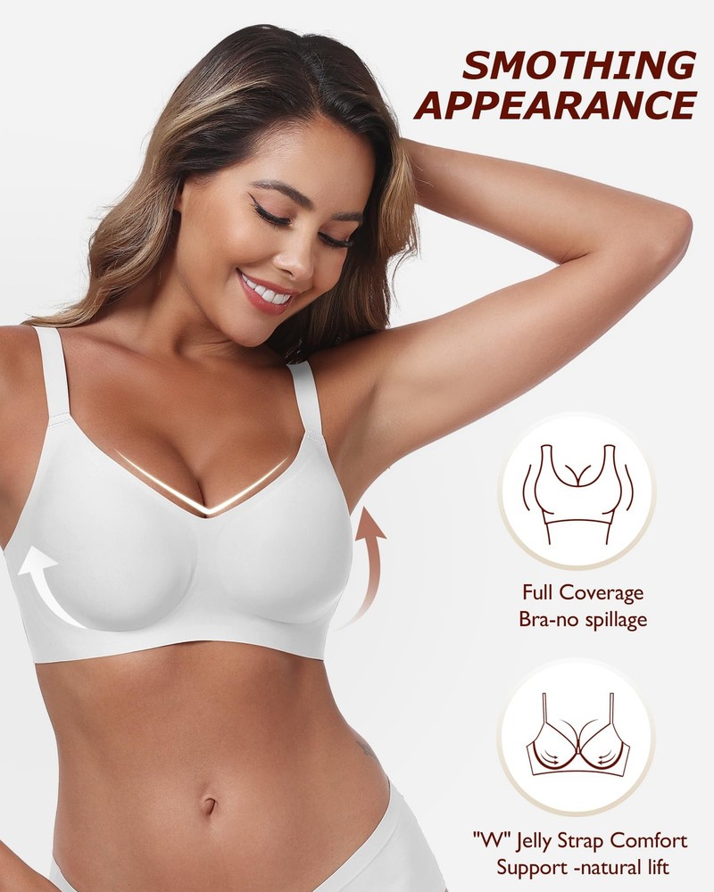 LUXMAY Wireless Comfortable Bra Seamless No Underwire Bras Full 36D, White