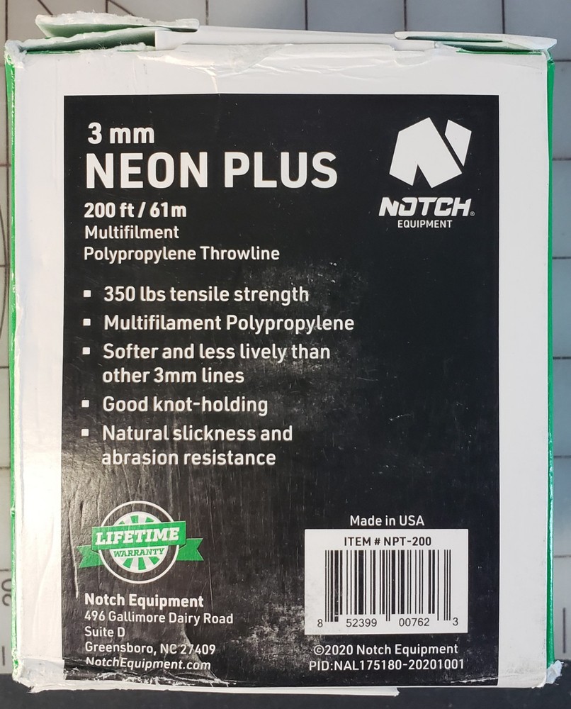 NOTCH EQUIPMENT NEON PLUS 3mm THROW LINE, 200'