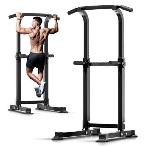 Pull Up Bar Dip Bar Squat Rack Workout Dip Station Height Adjustable Black