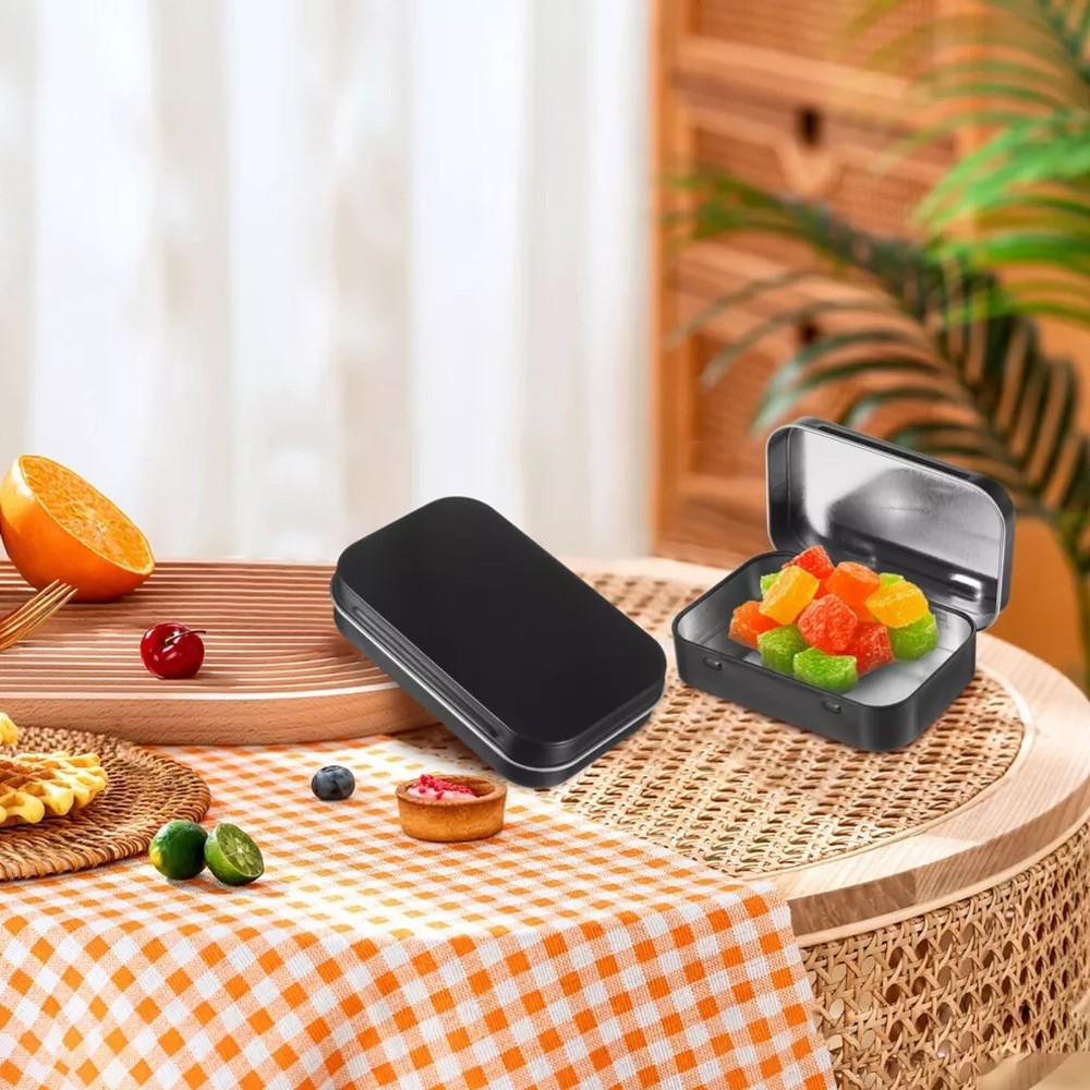 Rectangular Hinged Metal Tins 6 Pack for Safe Storage of Small Personal Items