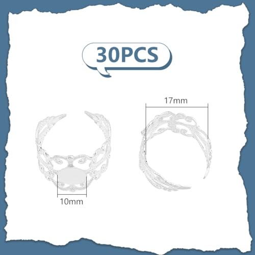 30Pcs DIY Blanks Ring Adjustable Filigree Open Cuff Ring Silver Metal Open