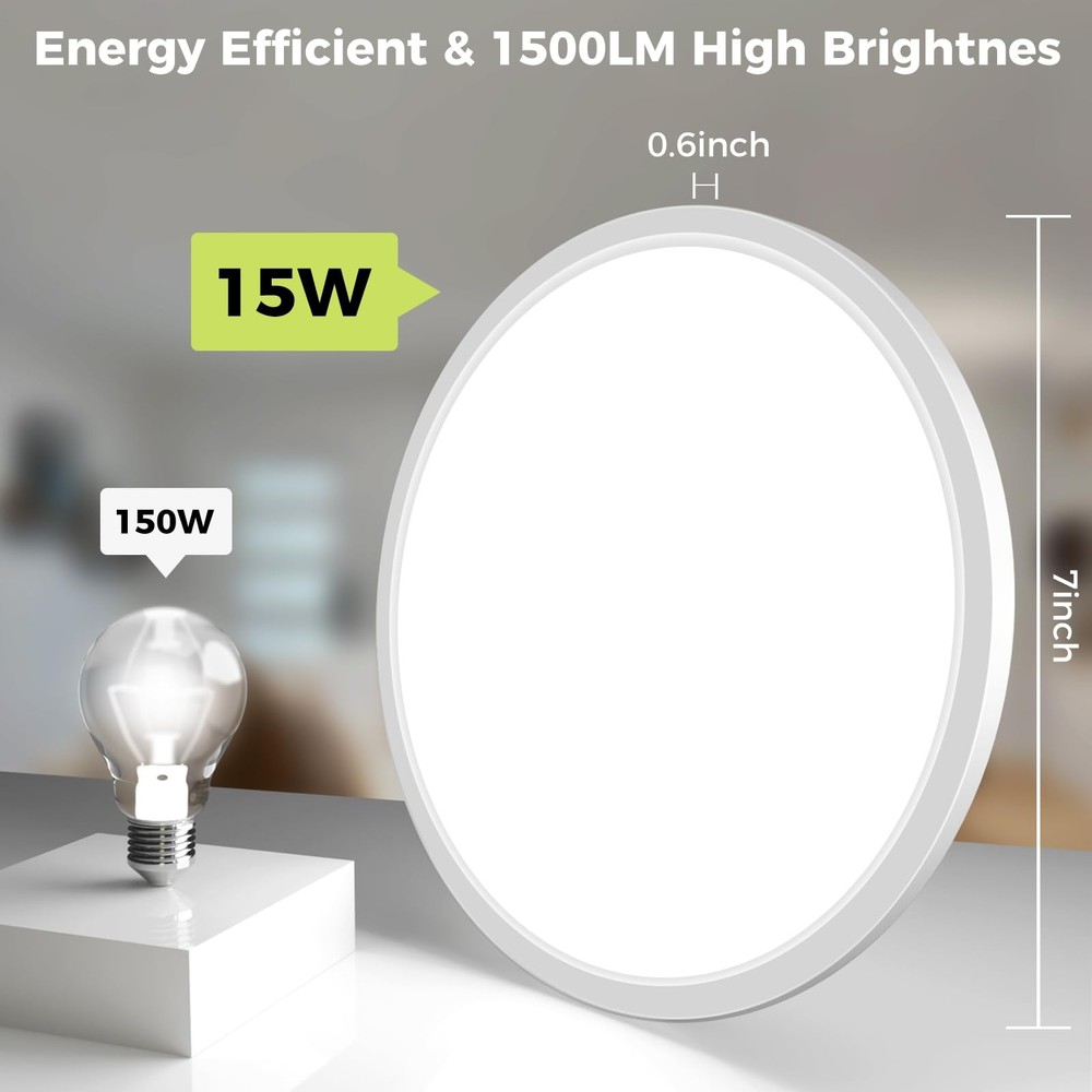 2Pack LED Flush Mount Ceiling Light Fixture, 7Inch 15W, 7Inch-2pack, White