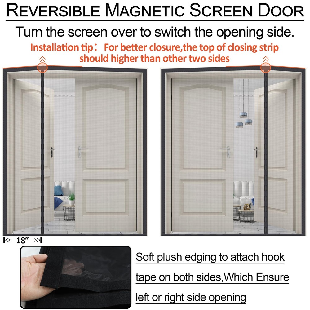 Magnetic Screen Door Thicker 255g/㎡ Mesh,Reversible Wide Left Right Side Open...