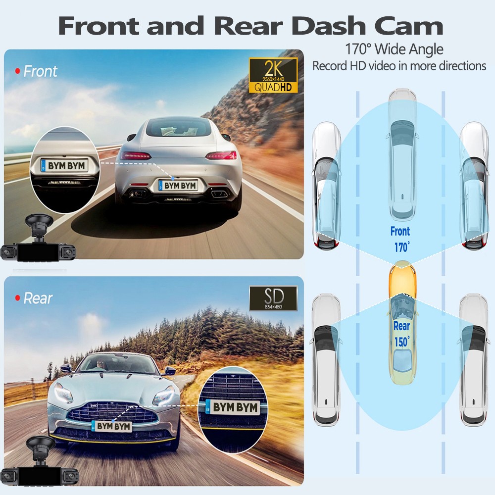2K 4 Channels Dashboard Camera Dash Cam CAR DVR Driving Recorder 3.16 IPS Screen