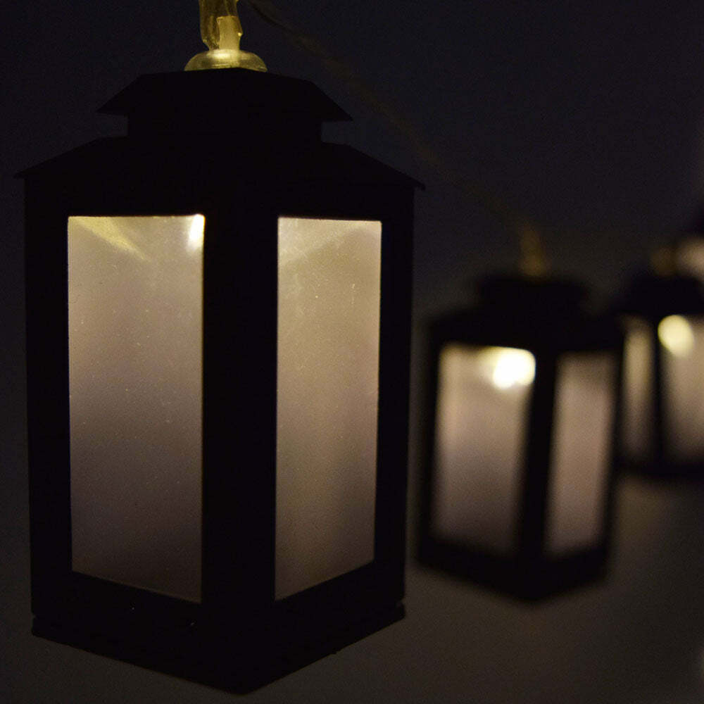 MoonBright 10 LED Black Candle Lantern Tea Light String Light, 5.5 FT, Batter...