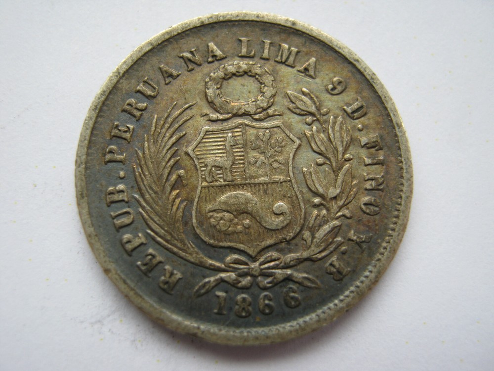 Peru 1866 silver One Dinero VF