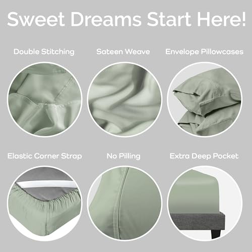 100% Viscose from Bamboo Sheets Size, Super Soft Bedding Set, 4 PC Full Sage