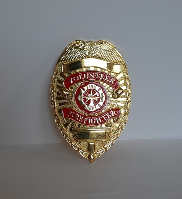 Volunteer Firefighter Gold Pinback Shield