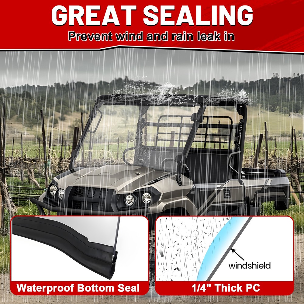 Front Windshield Scratch-Resistant Window for 2019-2026 Kawasaki Mule PRO-MX