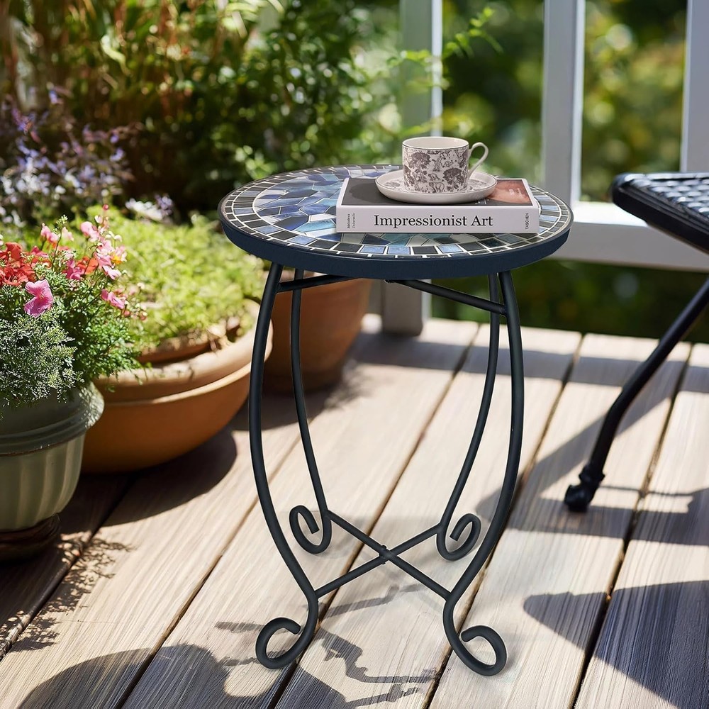 Compact & Elegant Ceramic Outdoor Side Table - Easy Assembly, 12-Inch