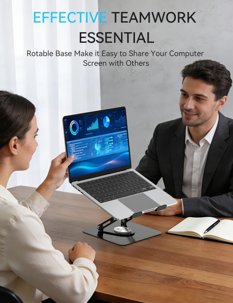 360 Rotating Laptop Stand, Ergonomic Computer Riser for Desk, Adjustable Heig...