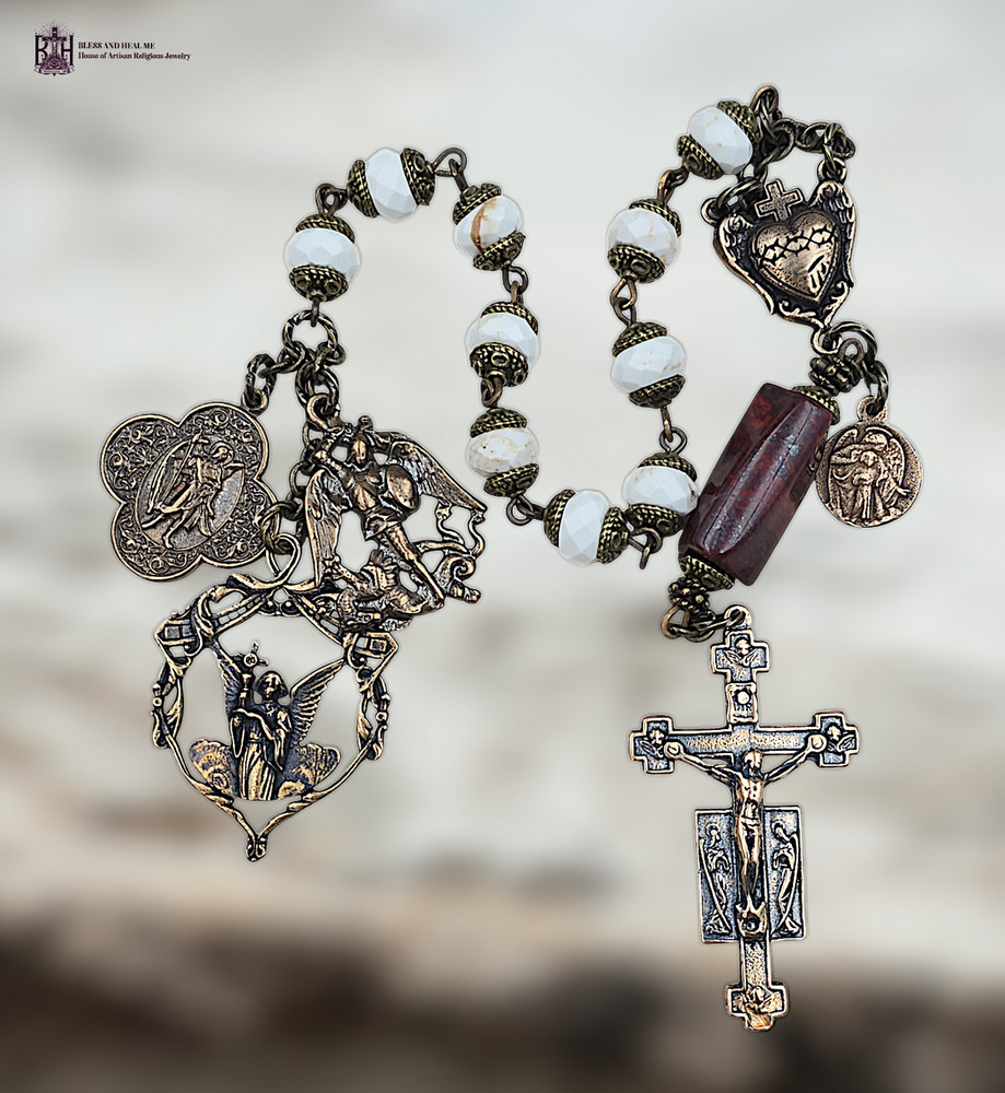 Archangels Michael, Raphael Heirloom Celestial Chaplet - Bronze |White Turquoise