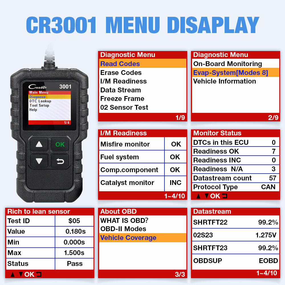 LAUNCH CR3001 OBD2 Scanner Code Reader Check Engine Light Auto Diagnostic Tool*