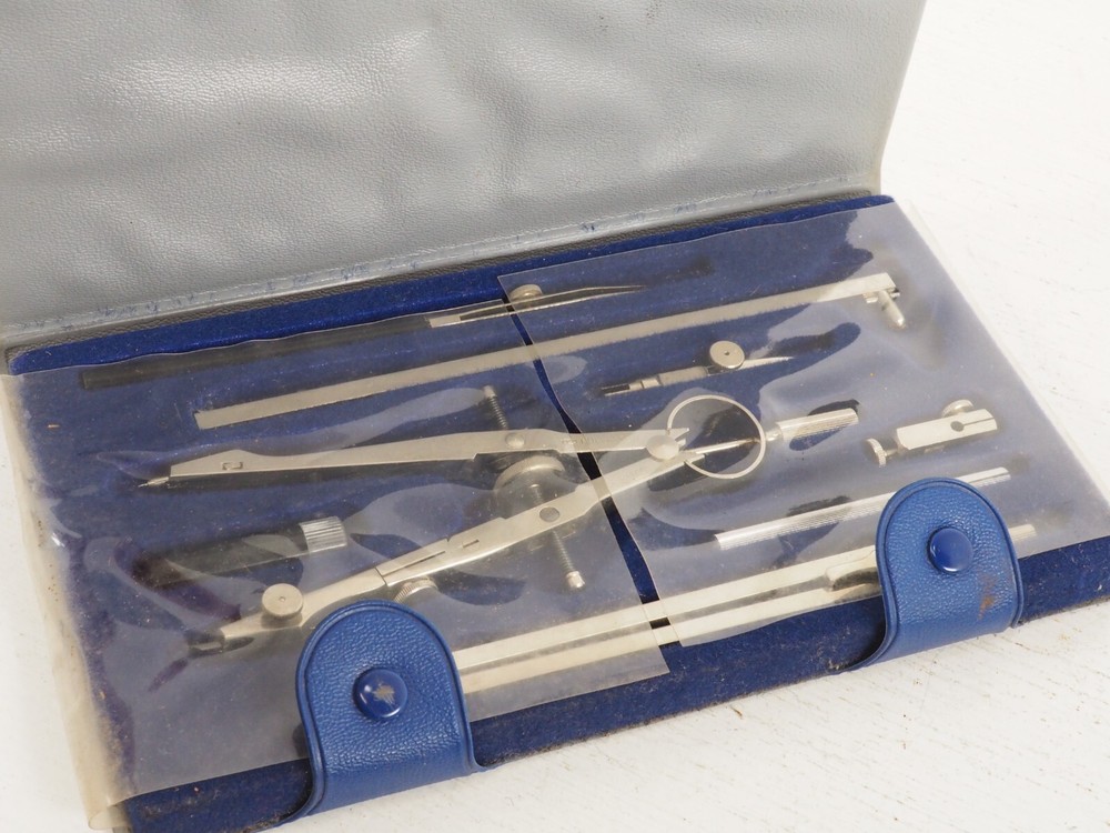 Fullerton 2817 Compass Drawing Instruments Drafting Set w/ Case XLNT Germany