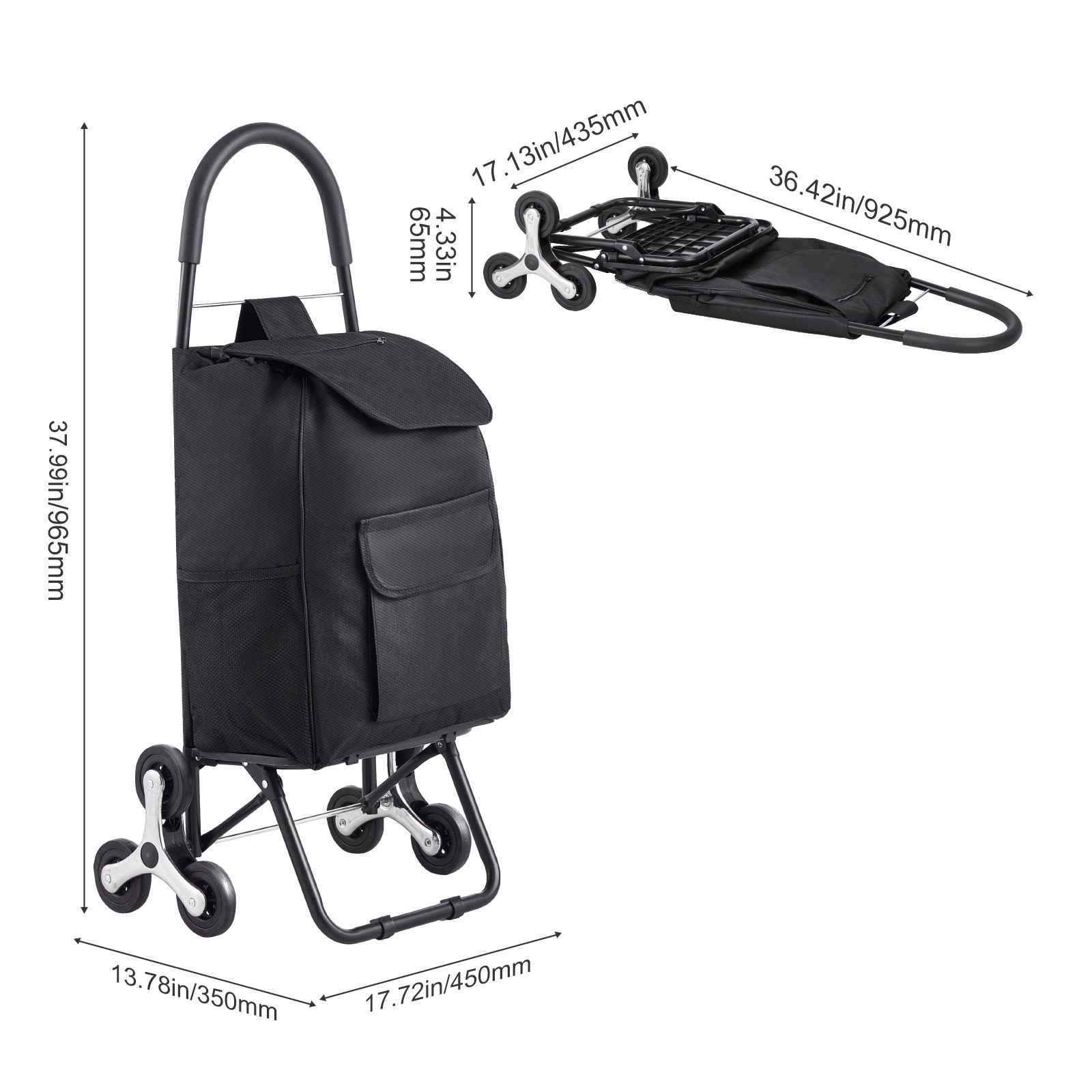 Stair Climbing Cart Foldable Shopping Cart 36L with Storage Bag 6 Wheels