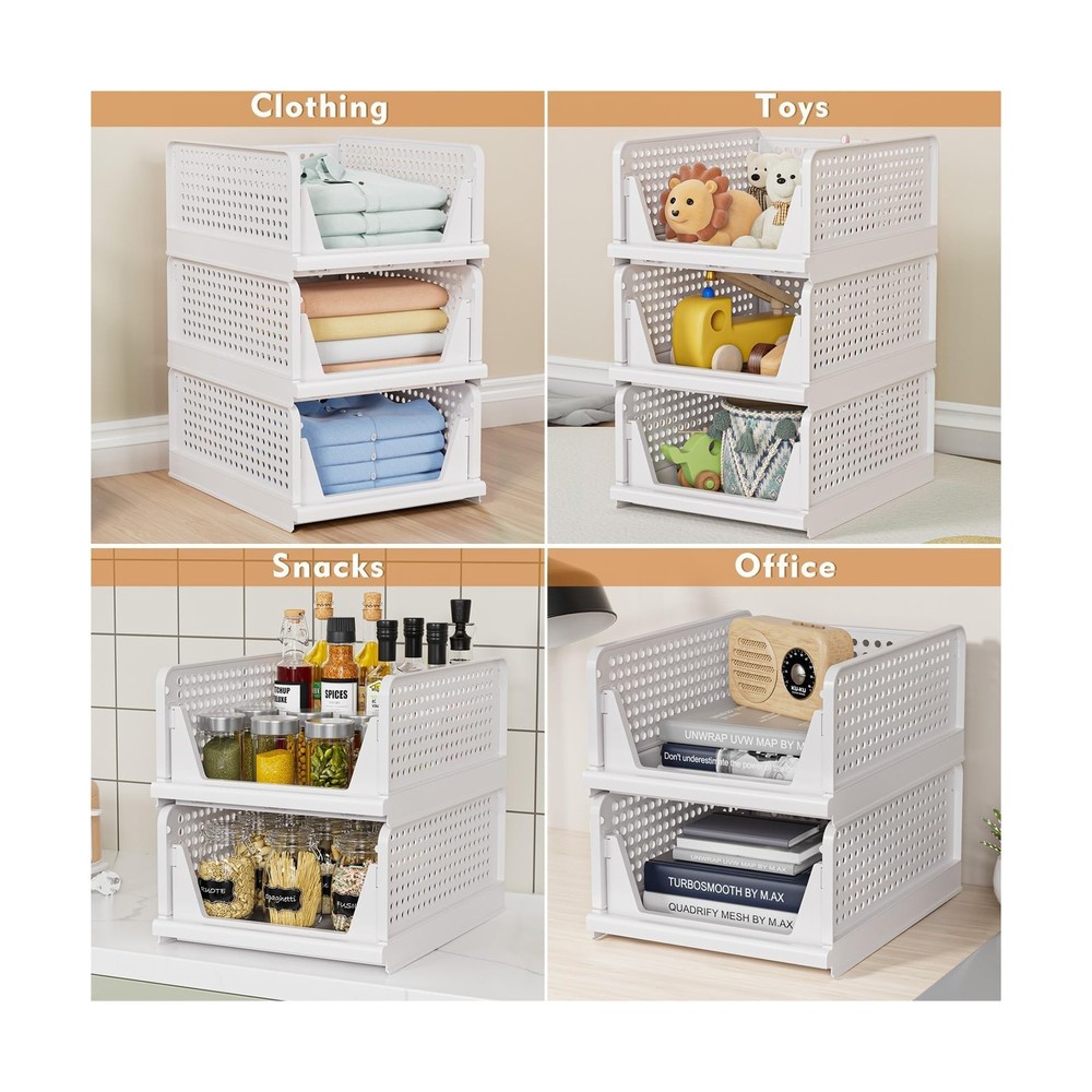 5 Pack Stackable Closet Storage Basket - Stackable Storage Bins, Multifunctio...