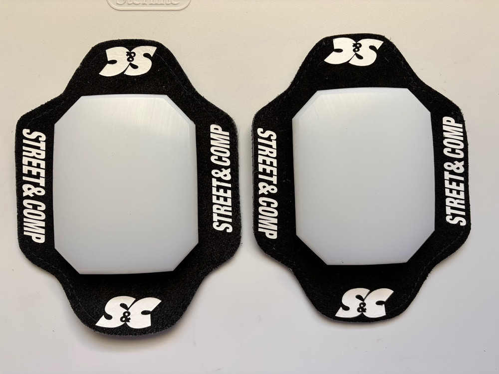 STREET & COMP TRACK PAD KNEE SLIDERS w/LOOP BACK, WHITE, SMOOTH SLIDE, DURABLE