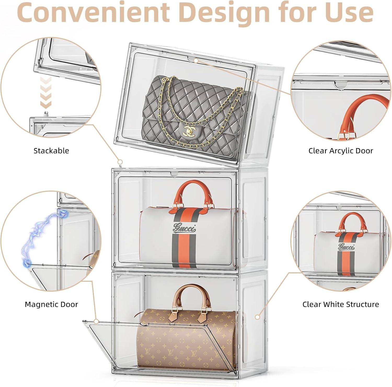 5 Pack Purse Organizer for Closet, Handbag Storage Organizer Stackable Displa...