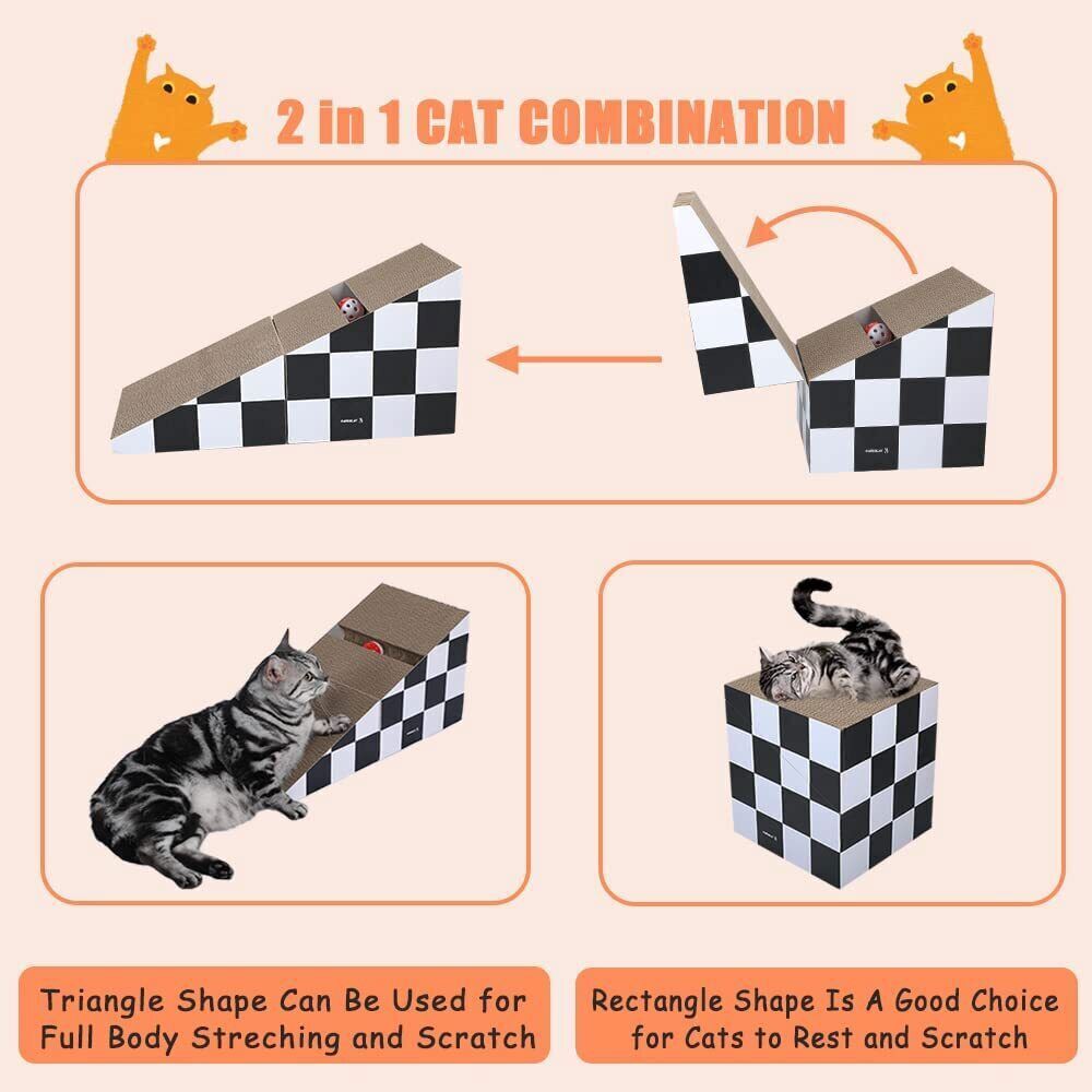 Cat Scratcher & Lounge Mat with Ball - Triangular, Dual-Use Design