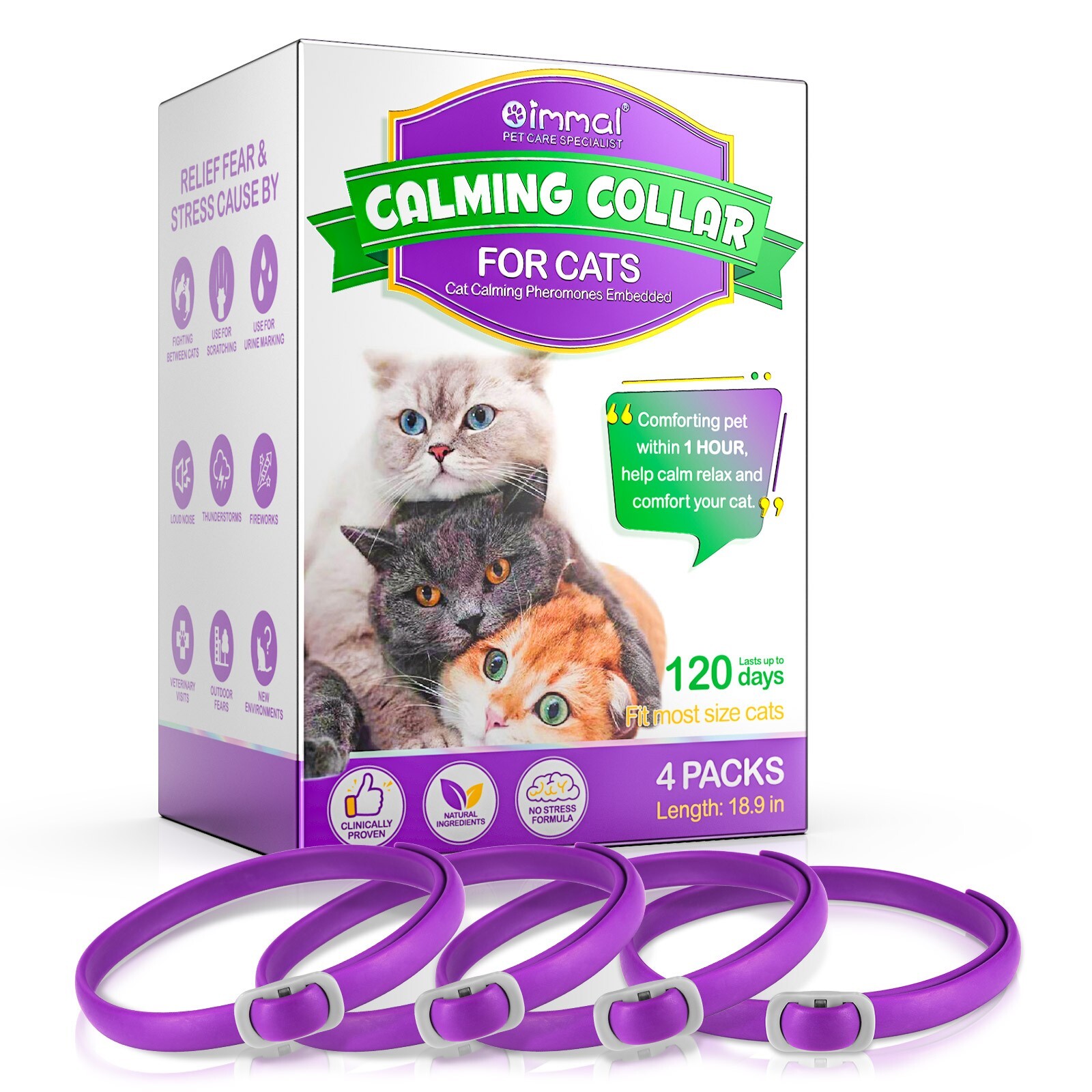 120Day Calming Collar for Cats Natural Calming Pheromones Embedded anxiety relax