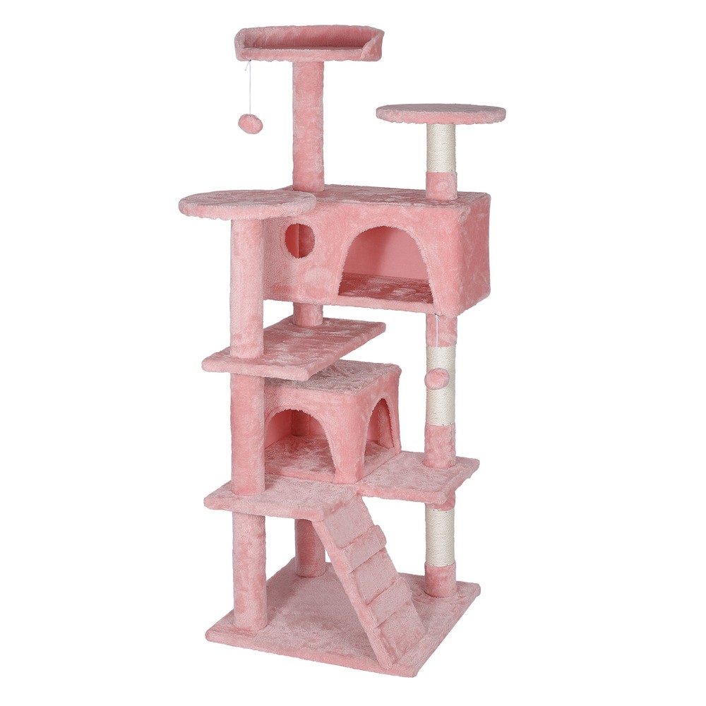 53" Cat Tree Activity Tower Pet with Scratching Posts Ladders Indoor Pink