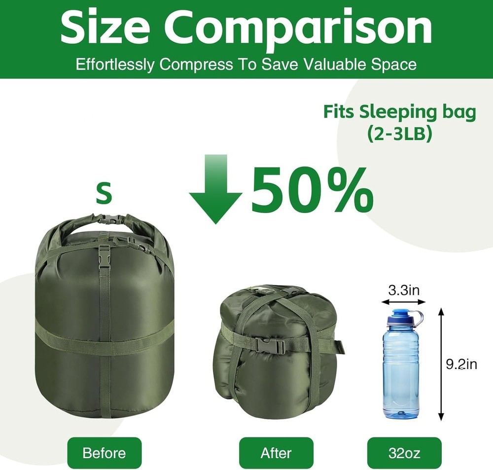 Nylon Compression Stuff Sack, 15L/27L/45L Lightweight Sleeping Bag Compre...