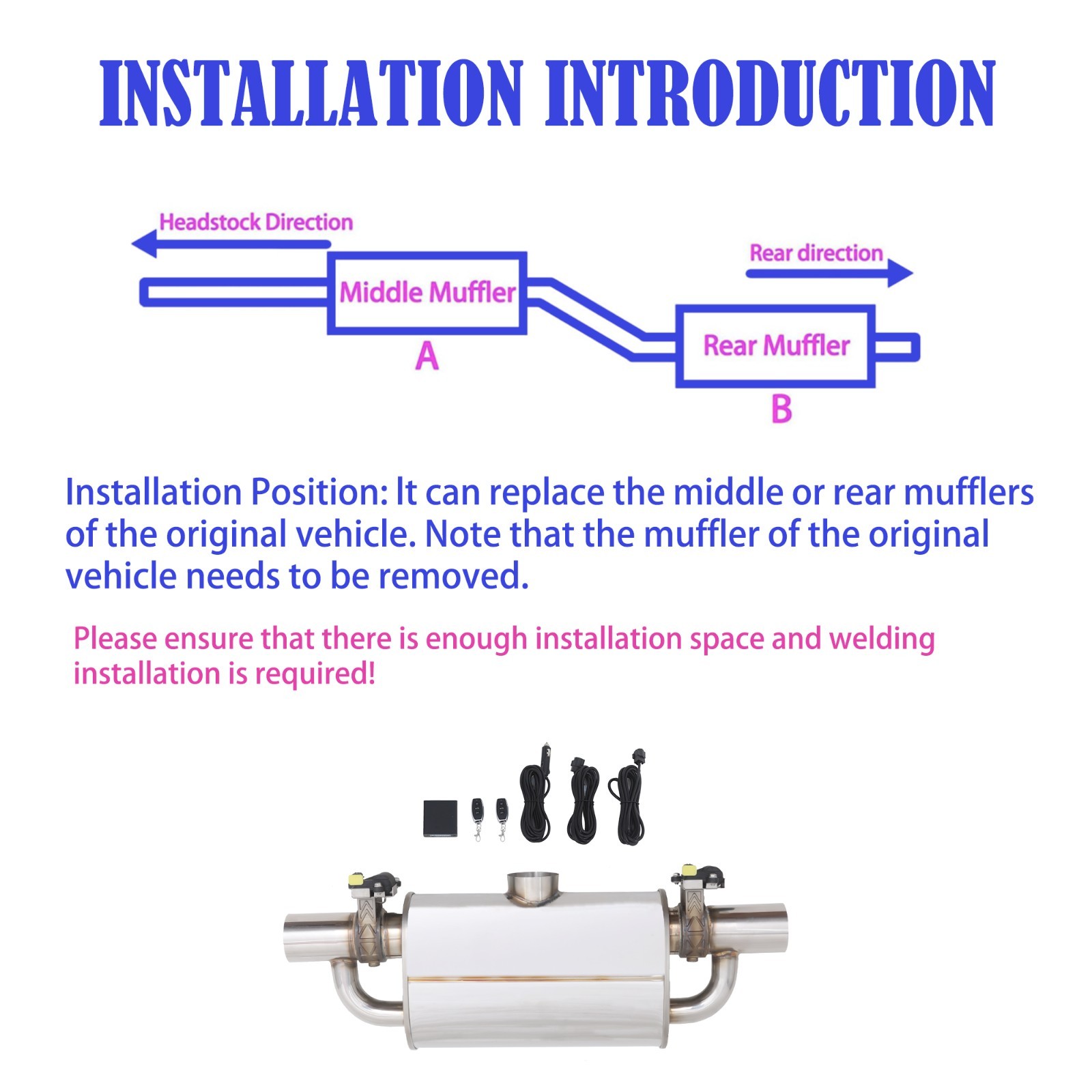 Electronic Valved Exhaust Muffler 2.5"T-Style w/ Dual Valves and Controller Uni