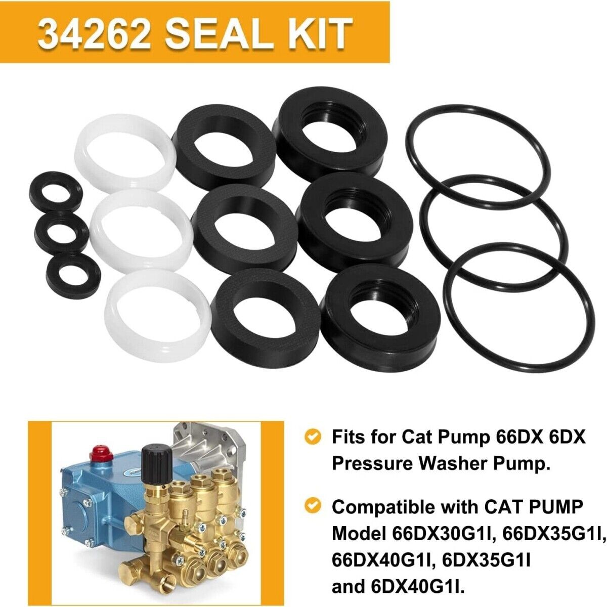 Seal Kit 34262 for Cat Pressure Washer Pump 66DX 6DX 6DX40G1I 66DX40G1I 6DX35G1I