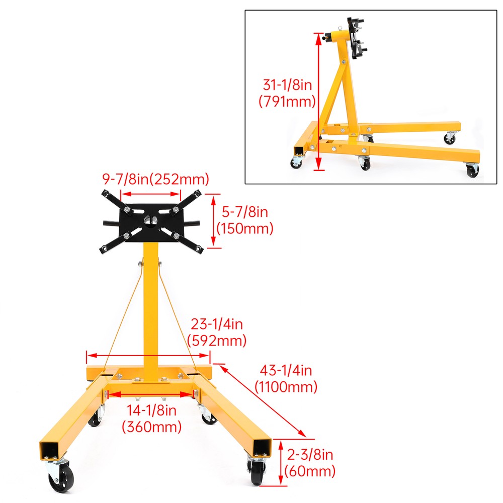 2000lb Steel Rotating Engine Stand with 360 Degree Rotating Head & Folding Frame