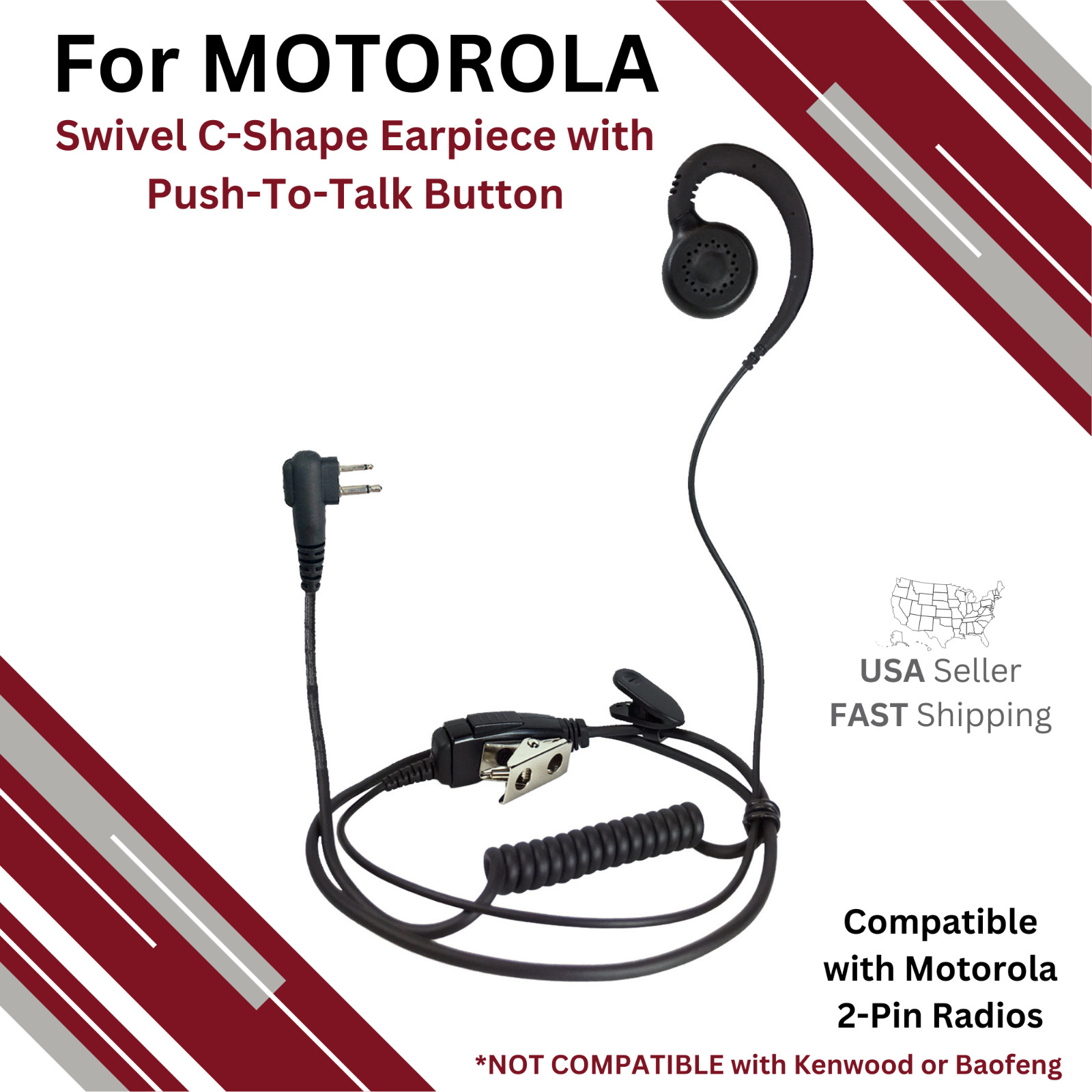 PTT Swivel Earpiece w/ PTT Mic for Motorola CP110 CP200 CLS1110 CLS1410 RDM2070D