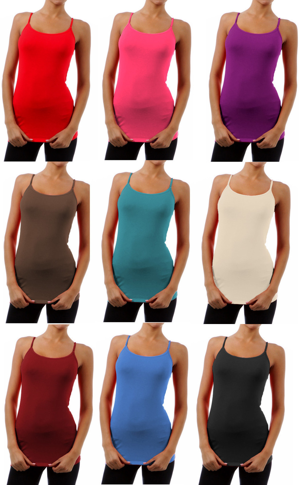 Long Cami With Built in Shelf Bra Adjustable Strap Women Layering basic tank top