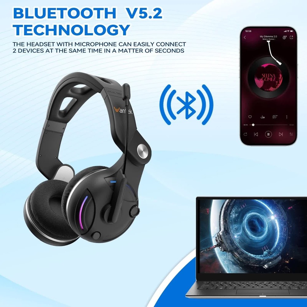 Bluetooth Headset with Microphone Foldable Noise Cancelling Wireless Headphone