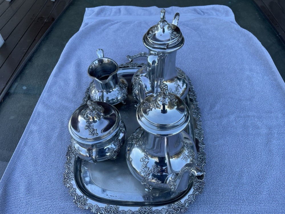 Vintage Reed & Barton Silverplate Tea Coffee Service Set 5 Piece With Platter