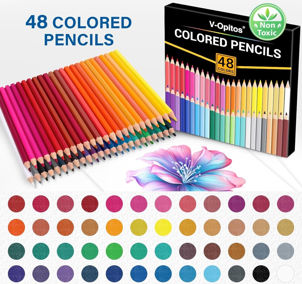 V-Opitos 48 Pack Colored Pencils Set, Pre-sharpened Coloring Multicolor