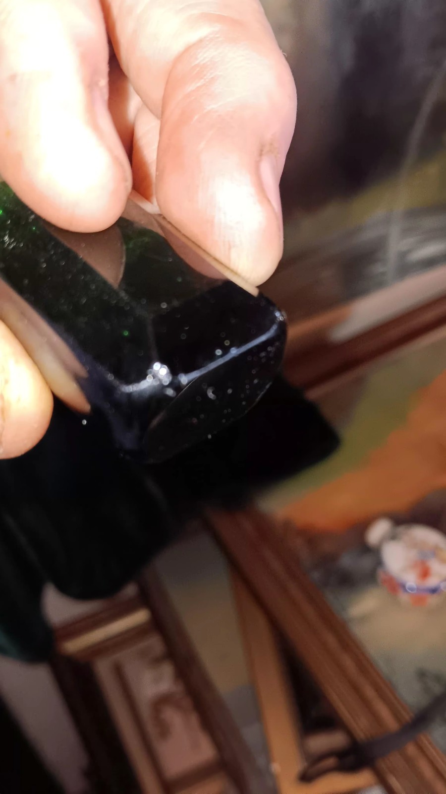 Antique Green Faceted Glass And Sterling Scent Bottle