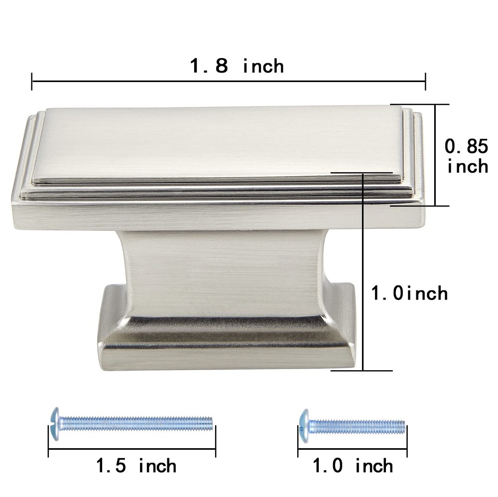 Rectangle Knobs - 10 Pack / 1.8 Inch(45mm), /Brushed Nickel Knobs for Cabinet...