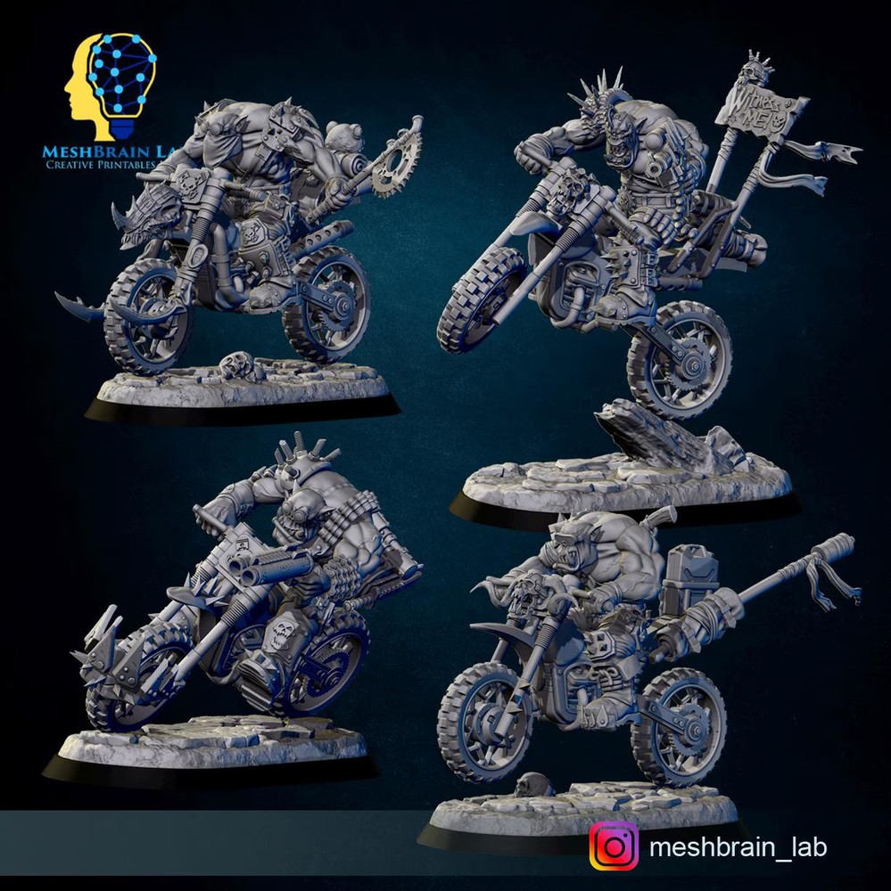 3D Printed Wasteland Biker Orks by Meshbrain Labs