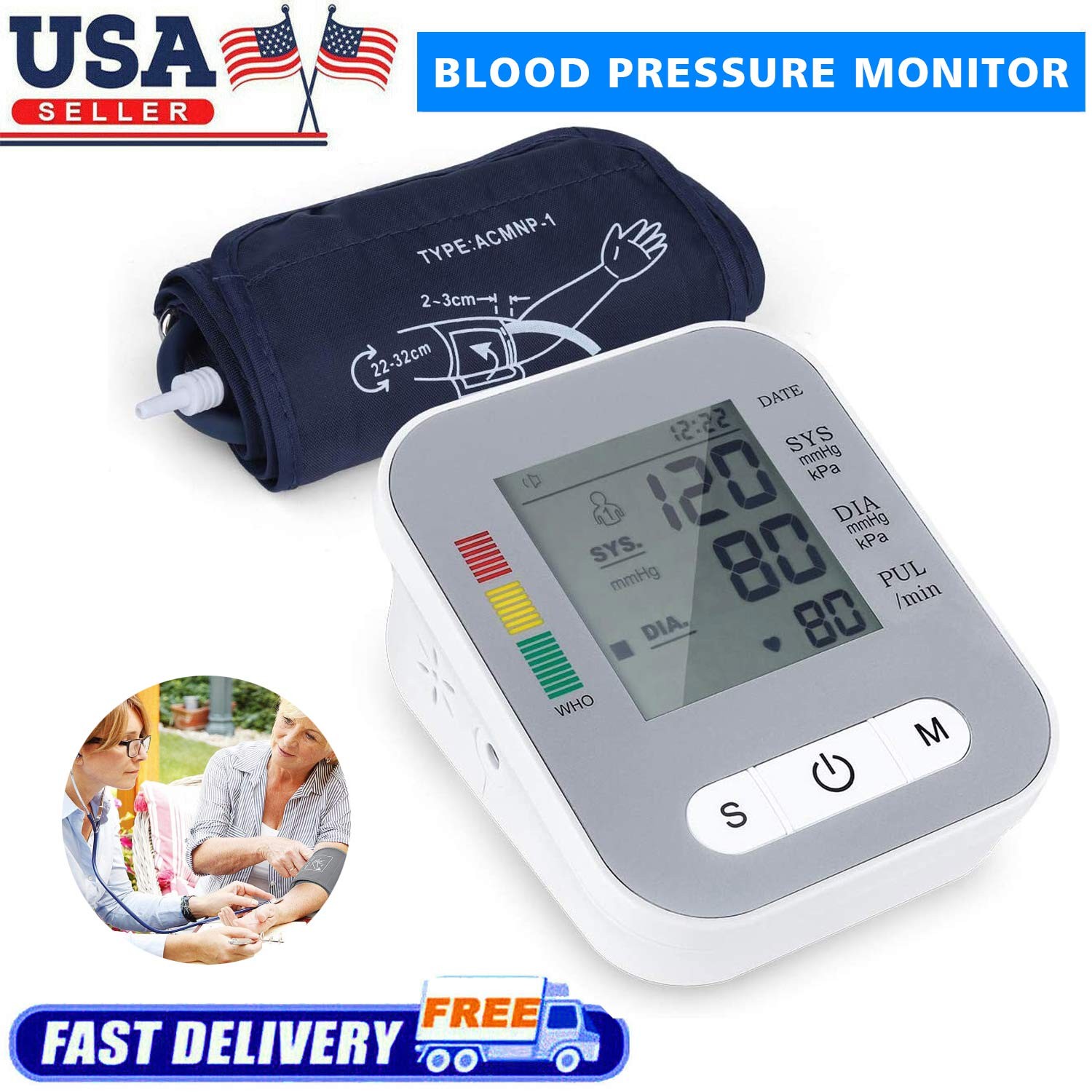Automatic Digital Upper Arm Blood Pressure Monitor Accurate BP Cuff Pulse Meter
