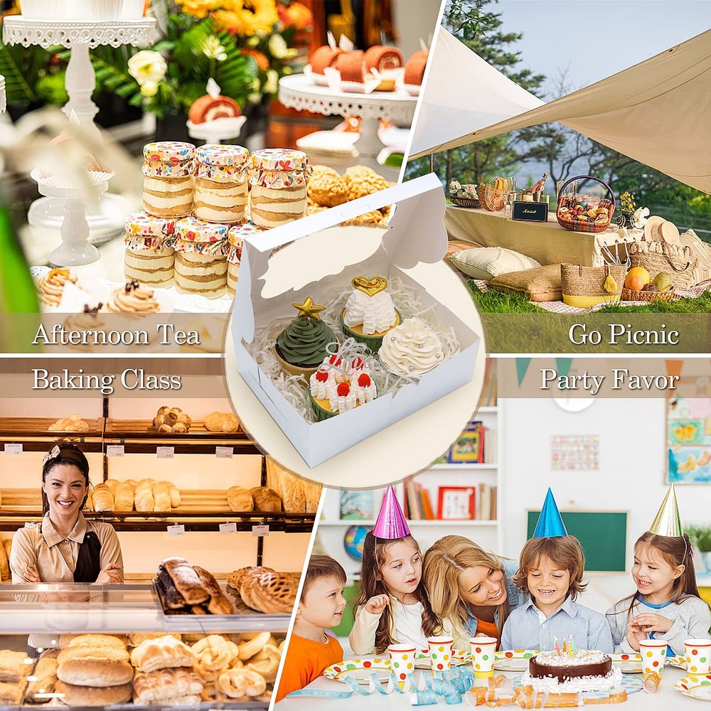 65 PCS 8x6x2.5 Inch Cookie Boxes with Window Silver Bakery Boxes Pastry Boxes...