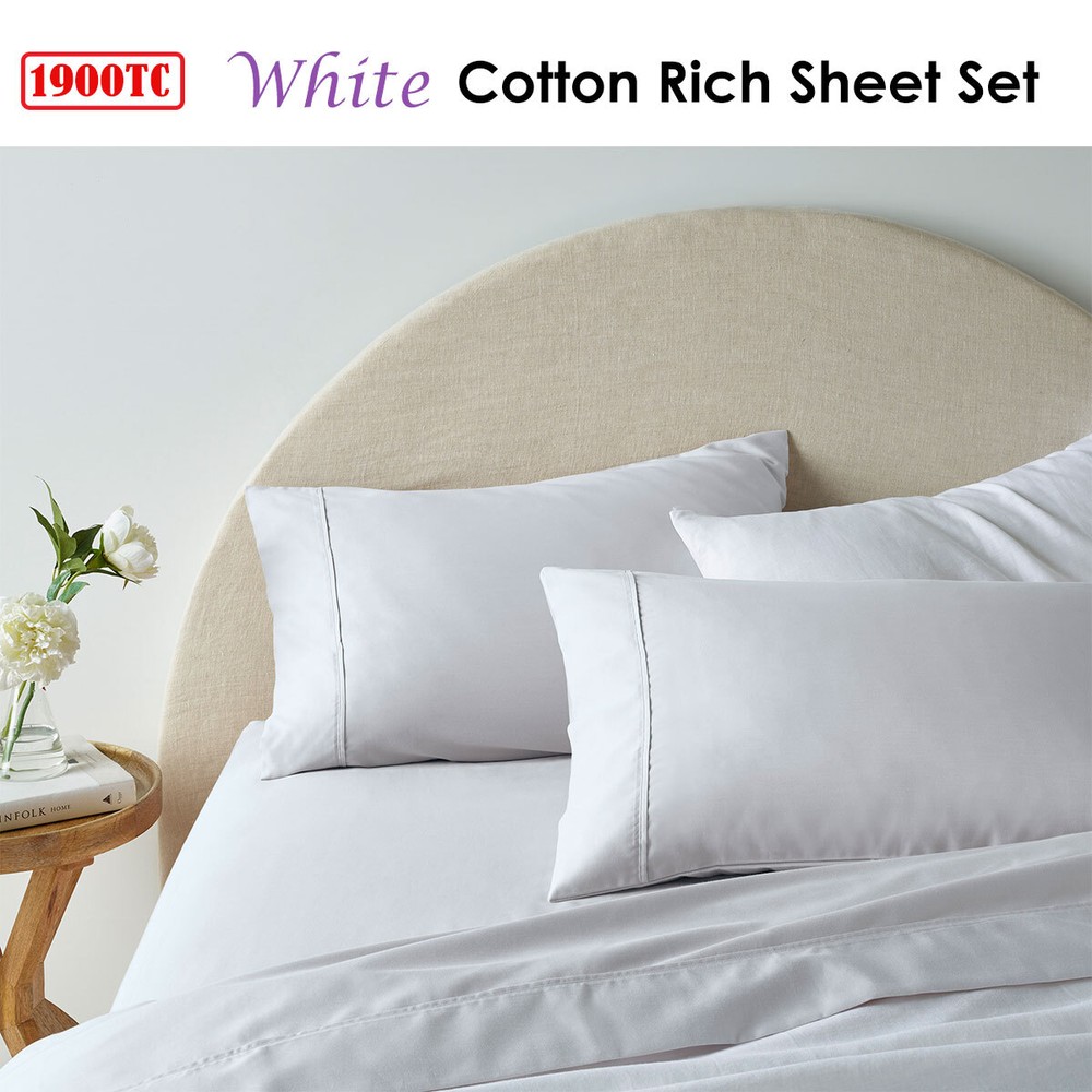 1900TC Cotton Rich Sheet Set White by Accessorize