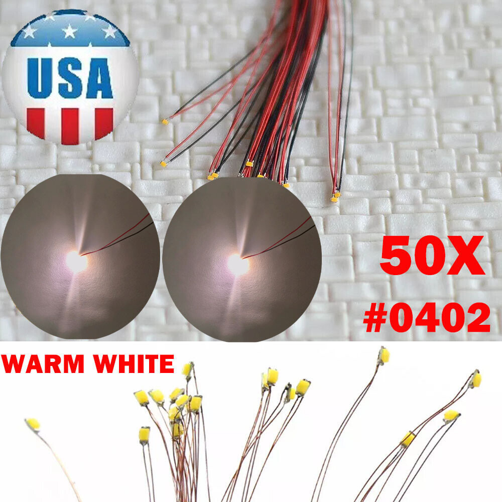 50pcs Pre Wired Warm White ##0402 SMD LEDs Lighting Kit Pre-soldered Micro LEDs