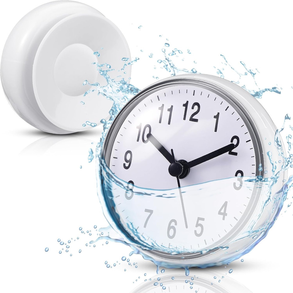 Waterproof Bathroom Clock Small Digital White Shower Wall Clock with Easy