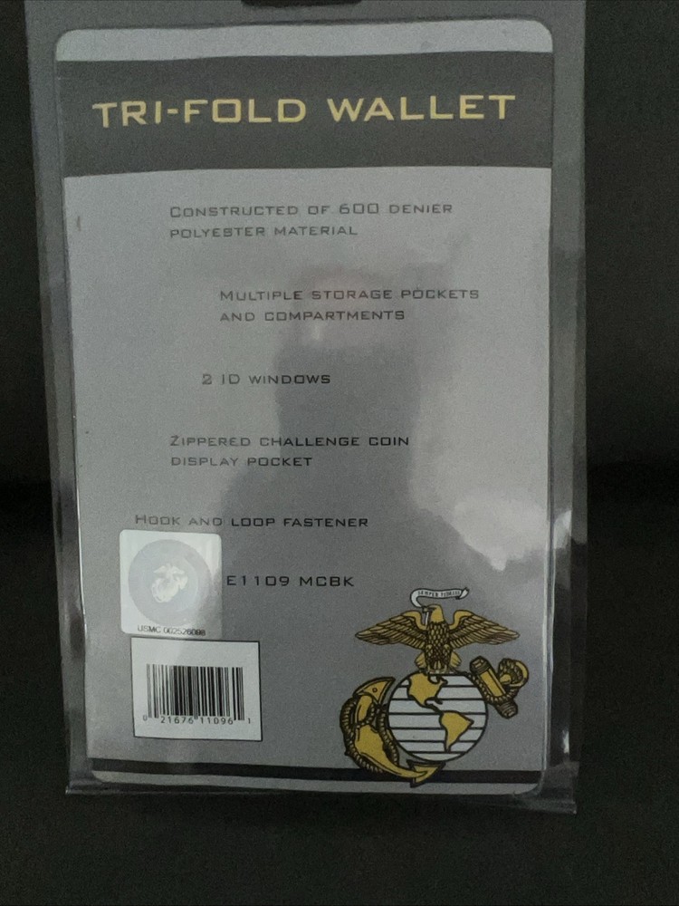 USMC Tri-Fold Black Wallet. New in Package.