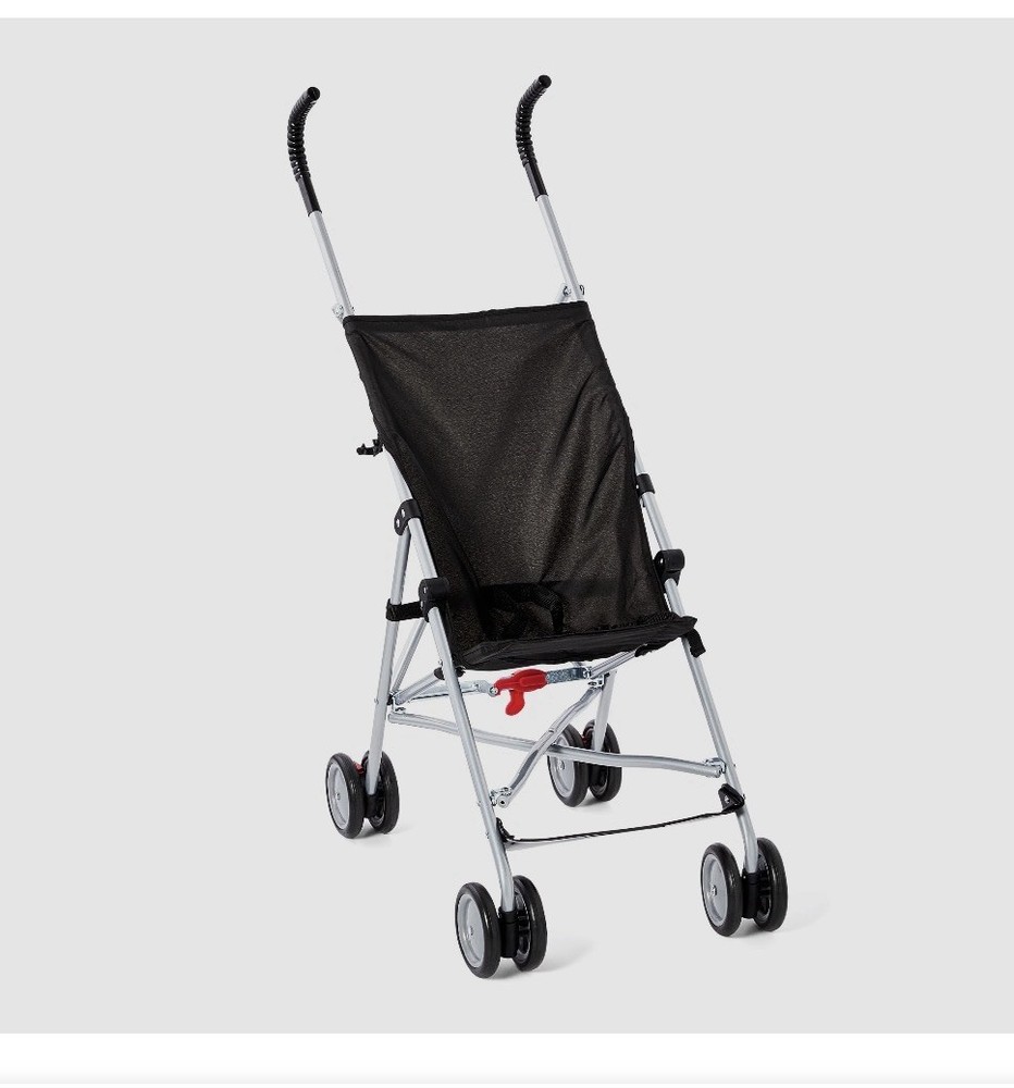 Umbrella Stroller Black Silver Lightweight Folding Single Seat