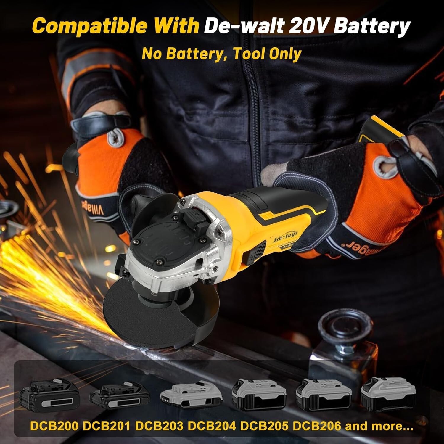 Cordless Angle Grinder Fits Dewalt 20V Battery (No Battery) 4-1/2 in. 10000 RPM